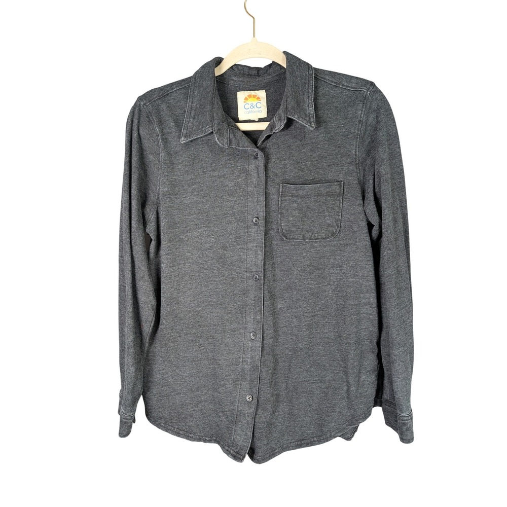 C&C California Shirt Womens M Charcoal Gray Knit Long Sleeve Button Down